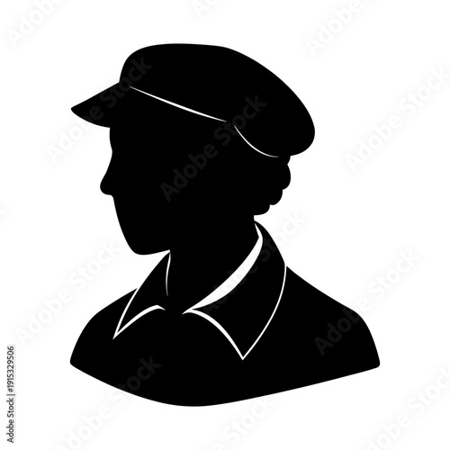 Illustration of a man's silhouette wearing a cap viewed from the side