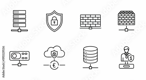 Illustrations of various cybersecurity and data protection concepts and technologies Vector