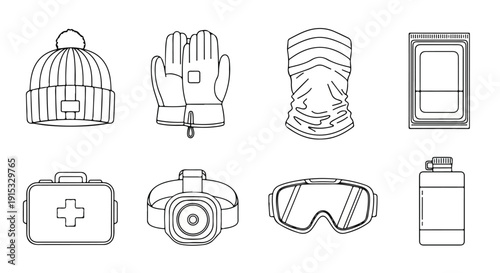 Essential gear for winter sports and outdoor activities in the cold Vector