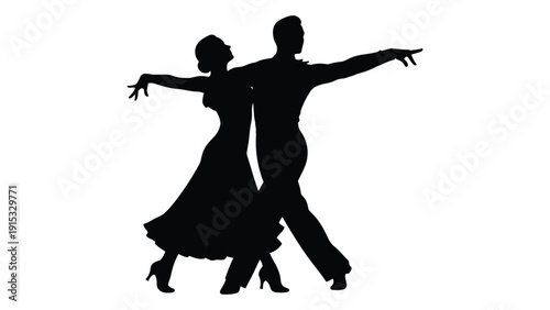 Silhouette of a couple dancing in a ballroom setting with elegant attire. isolated on white background, Vector