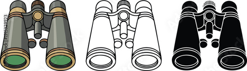 Binocular silhouette & Outline and illustration set isolated on transparent background