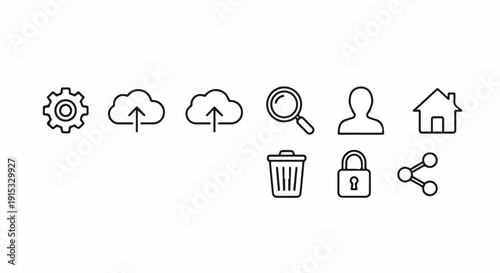 A collection of simple icons representing various functions and objects Vector