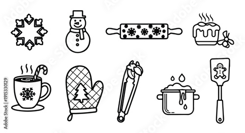 Assorted winter-themed illustrations featuring various objects and activities Vector