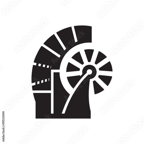 Abstract Black Industrial Wheel Icon With Cog Gear Spokes and Rotating Motion Concept.