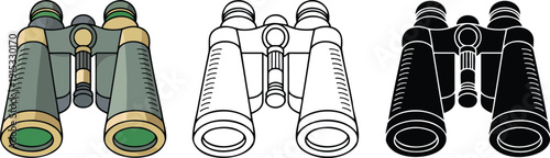 Binocular silhouette & Outline and illustration set isolated on transparent background