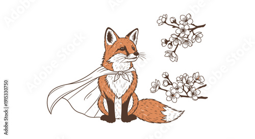 Red Fox with Scarf and blossoms in cape like pose