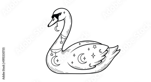 Swan with Moon and Star Jewelry in celestial motif