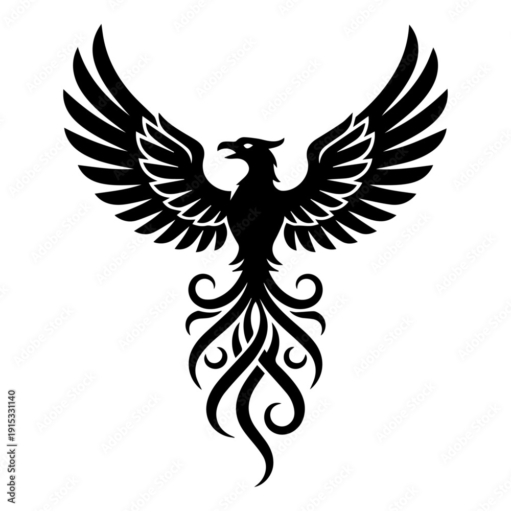 Fototapeta premium Phoenix Bird Logo Icon with Spread Wings Mythical Mascot and Luxury Brand Design