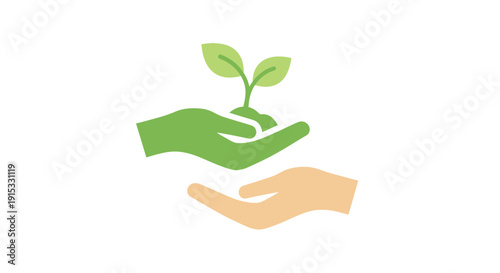 A young plant seedling held in cupped hands symbolizing growth and care