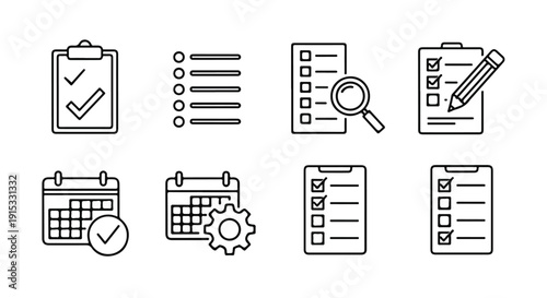 A collection of icons representing various office and productivity tasks Vector