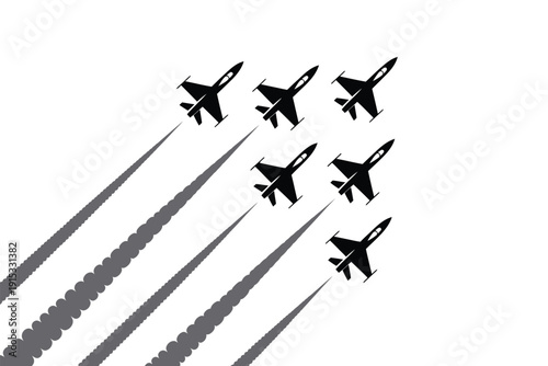 Fighter Jet Silhouette with Contrail, Aerobatic Flyover Performance at Air Show, Military Aircraft Display in Clear Sky for Aviation Event and Patriotic Celebration Design