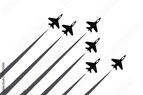 Fighter Jet Silhouette with Contrail, Aerobatic Flyover Performance at Air Show, Military Aircraft Display in Clear Sky for Aviation Event and Patriotic Celebration Design
