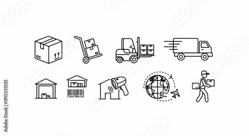 Illustrations of various construction and delivery services and equipment Vector