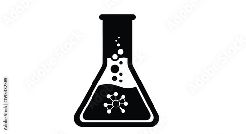 A black silhouette of an erlenmeyer flask with bubbling liquid inside