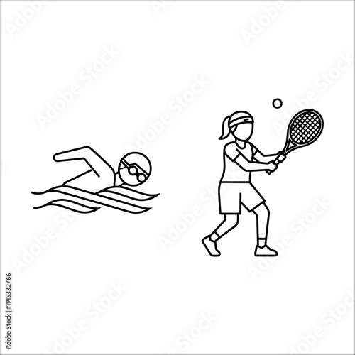 A tennis player and a swimmer in action