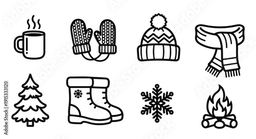 Winter essentials and symbols for cozy and cold weather activities Vector