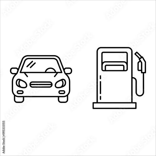 A car and a gas pump are shown side by side