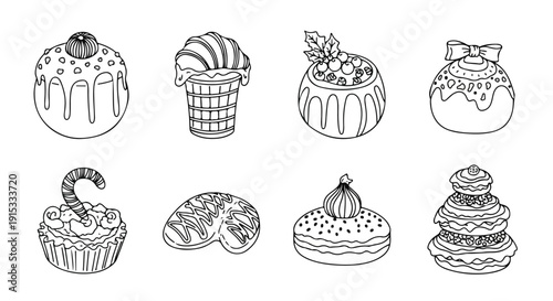 Assorted delicious desserts and sweet treats in a variety of styles Vector