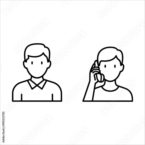 Two simple line drawings of men communicating