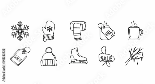 Winter sale items including gloves, boots, and hot beverages Vector