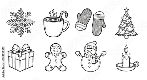 A delightful collection of winter-themed illustrations featuring holiday icons Vector