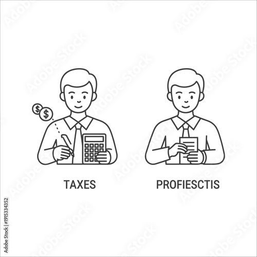 Two cartoon men representing taxes and financial projections