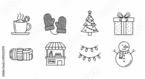 A delightful collection of winter and holiday-themed illustrations Vector