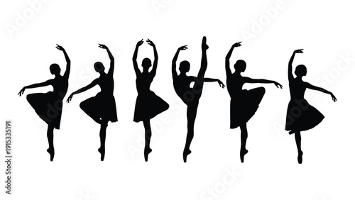 Graceful ballerinas in various dance poses showcasing elegance and artistry isolated on white background, Vector