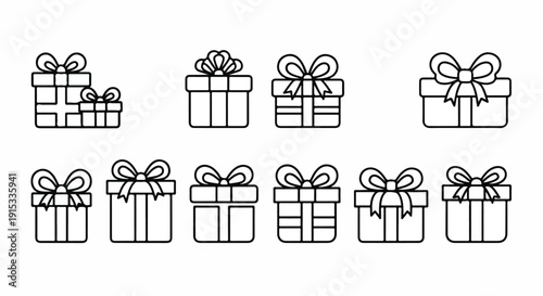 Nine beautifully wrapped gifts with decorative ribbons and bows Vector