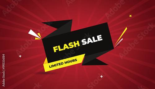 limited hours flash sale web banner vector art template design badge icon label black gray yellow shapes white bold text dark red light sunshine abstract business background modern creative bright sty