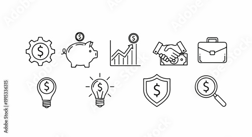 Icons representing various aspects of business and finance Vector