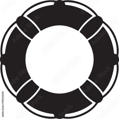 Black Life Preserver Isolated on White