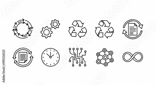 A collection of diverse icons representing various concepts and ideas. Vector
