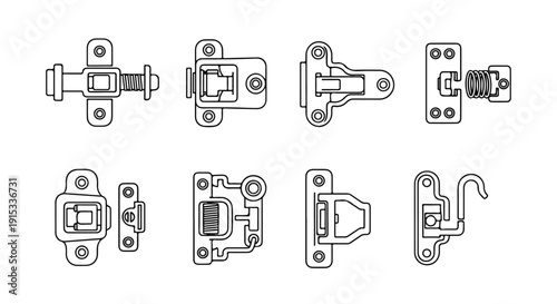 A collection of various types of clips and fasteners for industrial use Vector