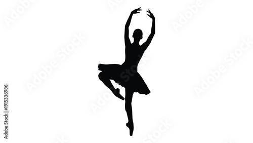 Elegant silhouette of a ballerina in a graceful arabesque pose isolated on white background, Vector