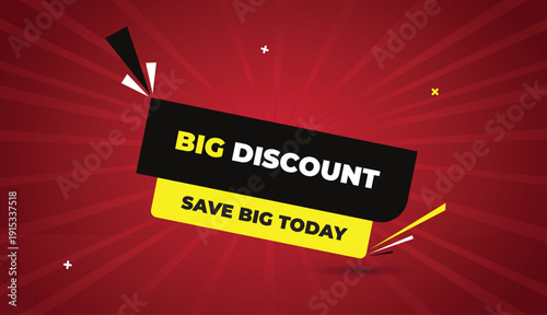 Save Big Today Discount Web Banner Vector Art Template Design Badge Icon Label Black Yellow Shapes White Bold Text Dark Red Light Sun Shine Abstract Business Background Modern Creative Eye Catching