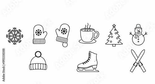 A delightful collection of winter-themed illustrations featuring snowflakes, mittens, and more Vector