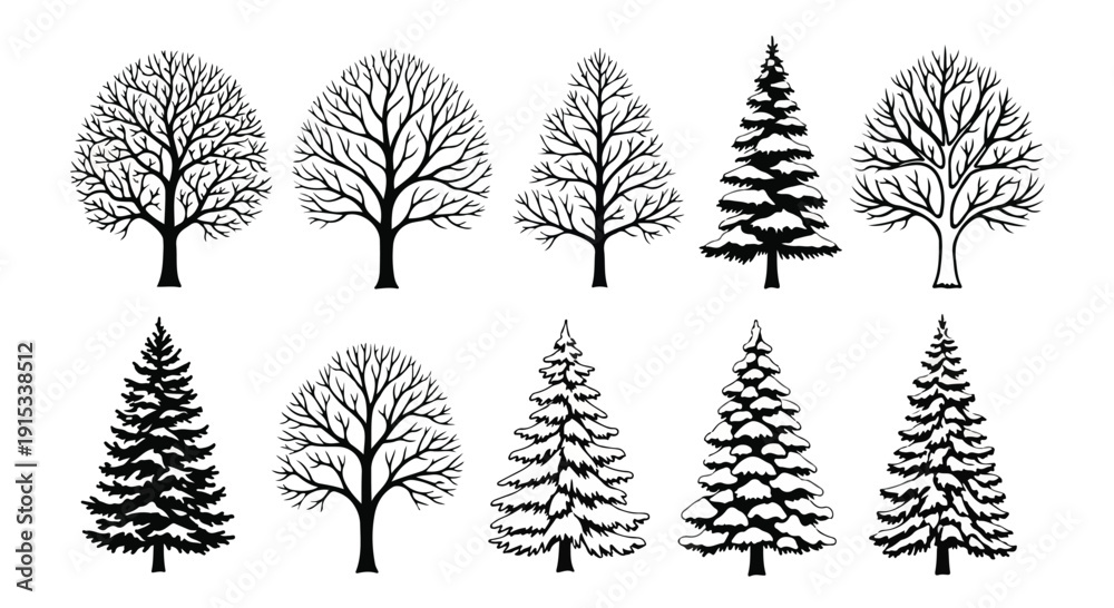 Fototapeta premium A collection of various tree illustrations showcasing different shapes and styles Vector