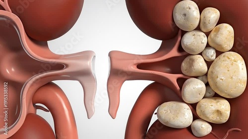 Healthy vs Kidney Stone Kidney Comparison – Renal Structure Scientific Visualization