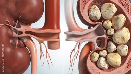 Healthy vs Kidney Stone Kidney Comparison – Renal Structure Scientific Visualization