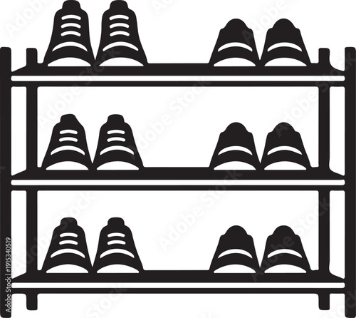 Organized footwear on a three-tier rack illustrating home storage solutions