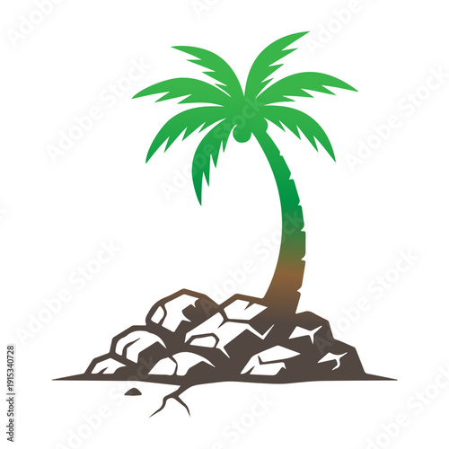 Tropical Palm Tree Vector Illustration, Summer Beach Palm Silhouette, Exotic Island Coconut Tree Clipart, Nature Vacation Logo Design, Minimal Palm Tree Icon Isolated on White Background