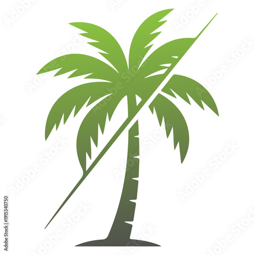 Tropical Palm Tree Vector Illustration, Summer Beach Palm Silhouette, Exotic Island Coconut Tree Clipart, Nature Vacation Logo Design, Minimal Palm Tree Icon Isolated on White Background