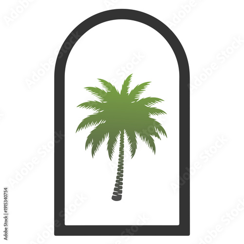 Tropical Palm Tree Vector Illustration, Summer Beach Palm Silhouette, Exotic Island Coconut Tree Clipart, Nature Vacation Logo Design, Minimal Palm Tree Icon Isolated on White Background