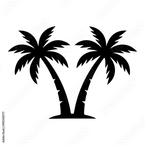 Tropical Palm Tree Vector Illustration, Summer Beach Palm Silhouette, Exotic Island Coconut Tree Clipart, Nature Vacation Logo Design, Minimal Palm Tree Icon Isolated on White Background