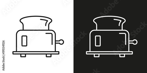 Toaster with bread - vector editable line icon.