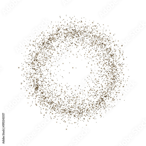 Abstract round frame of brown particles of dust, dirt, paint, powder, or glitter.