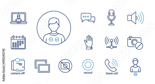 Online Communication Icons: Video Call, User Profile, Chat, Mic, Volume, Calendar