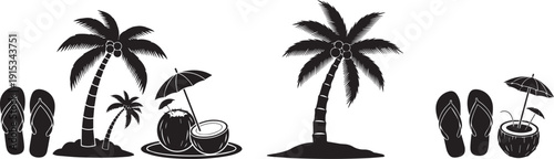 A serene beach scene with palm trees and tropical silhouettes vector silhouette