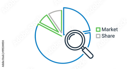 Pie Chart Analysis with Magnifying Glass - Market Share Research